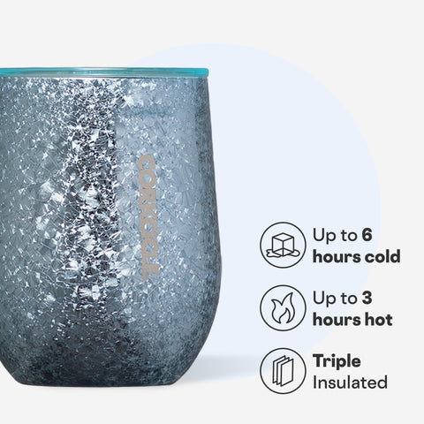 Corkcicle Stemless with sliding lid prevents spills while keeping temperature.