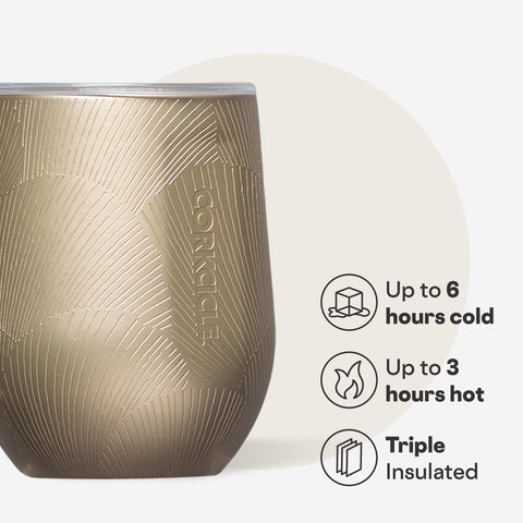 Triple insulation preserves cold drinks for hours outdoors with Corkcicle tumbler.