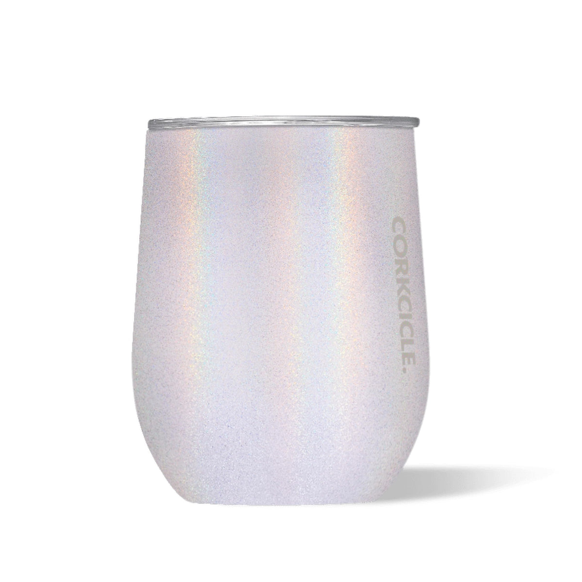 Corkcicle Unicorn Magic stemless tumbler shows ice cold beverages for hours