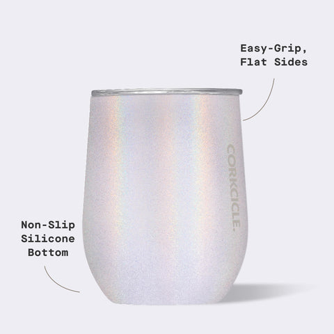 Corkcicle Unicorn Magic tumbler demonstrates non-slip base for stable placement