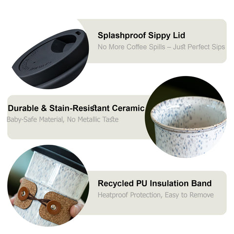 Cormomu mug features removable leather band for secure grip and easy cleaning