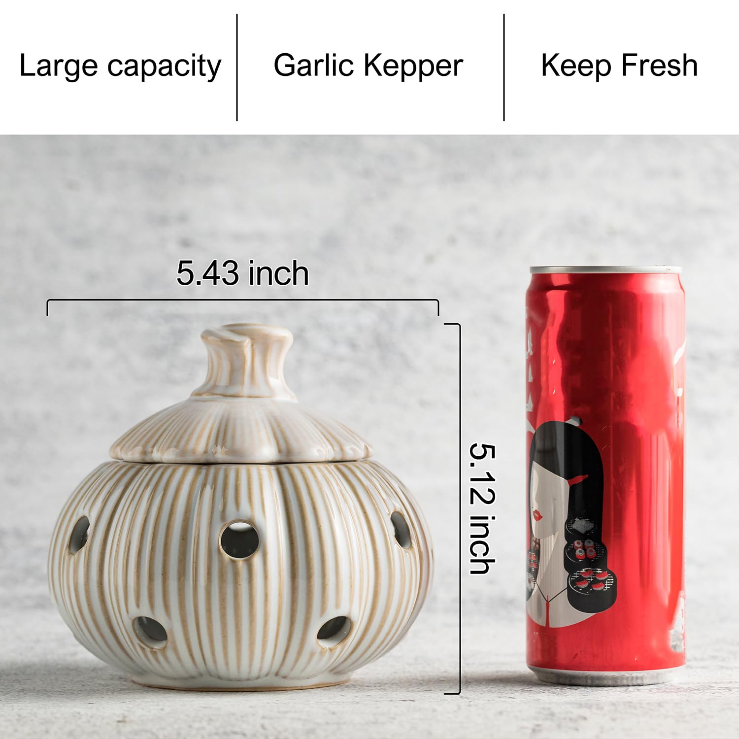 Cormomu decorative garlic jar enhances kitchen decor while storing produce