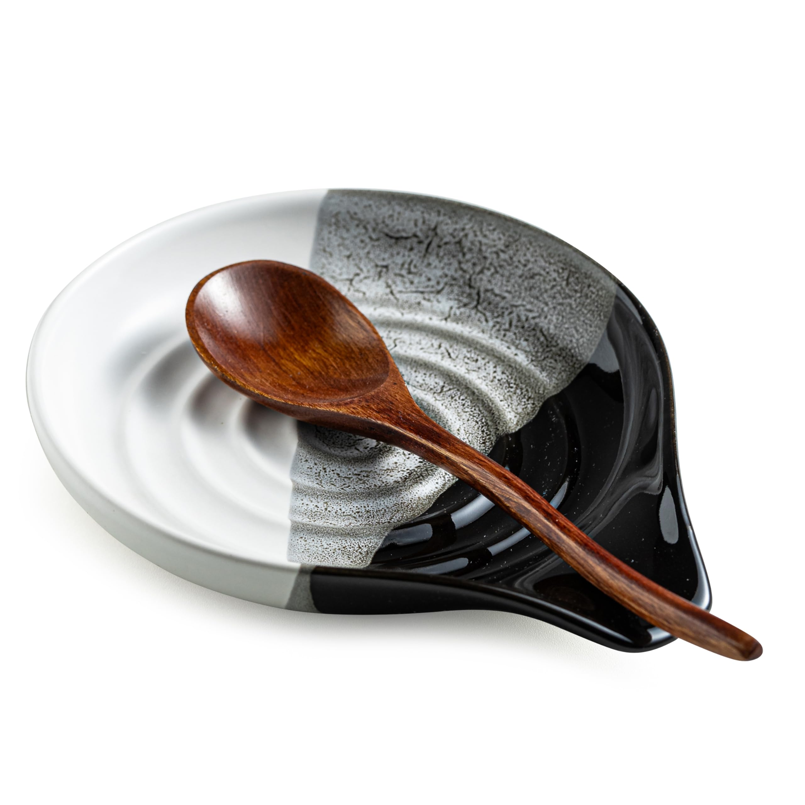 Cormomu large ceramic spoon rest on stove top keeps utensils organized.