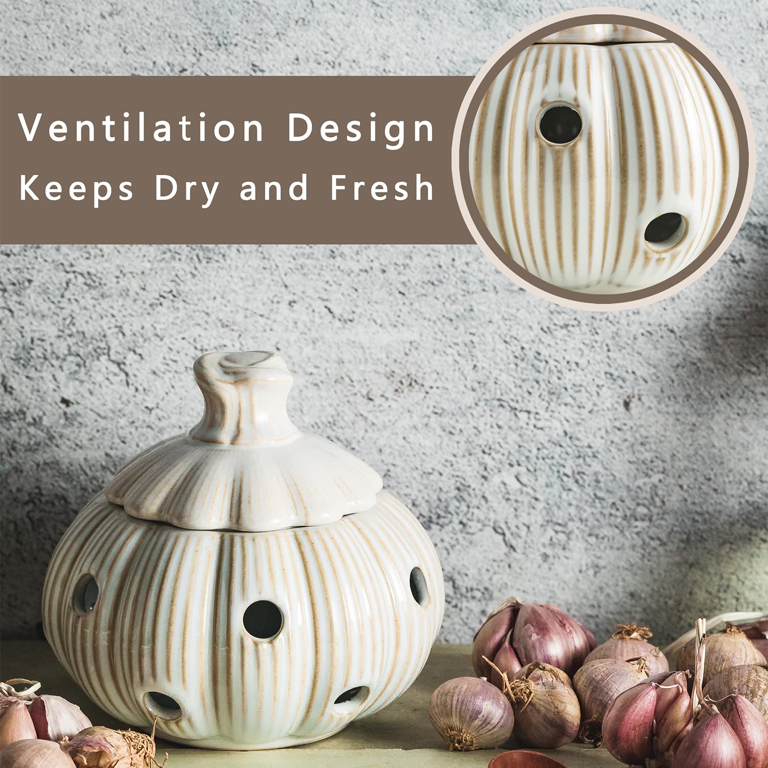 Cormomu large garlic container on counter provides easy access during prep