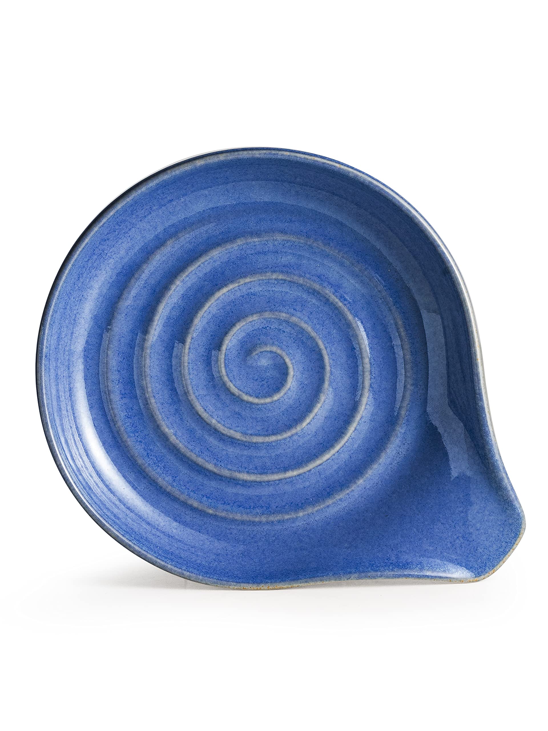 Cormomu blue spoon rest with glossy glaze and swirl center adds stylish countertop decor