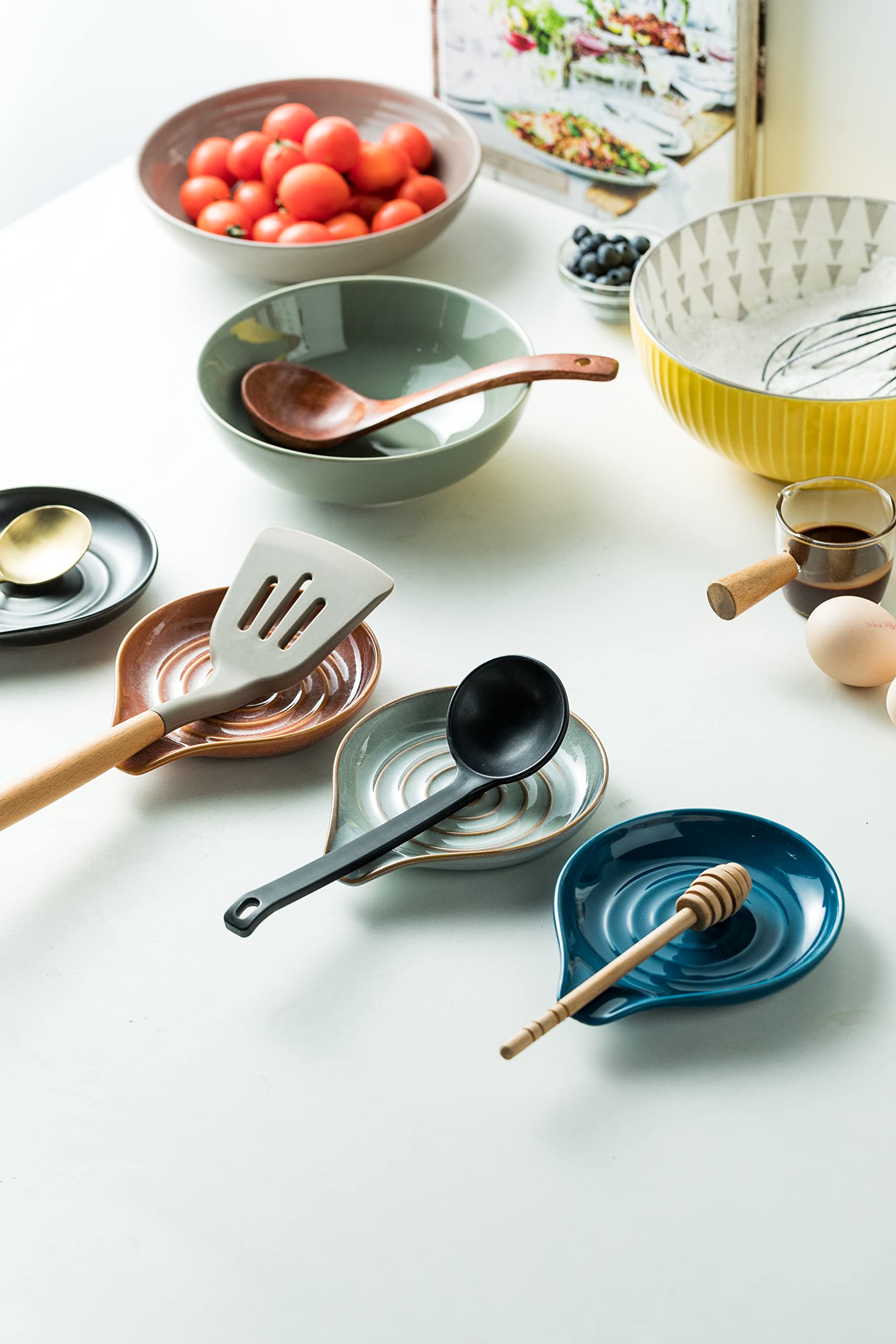 Heat-resistant ceramic protects counters during cooking tasks.