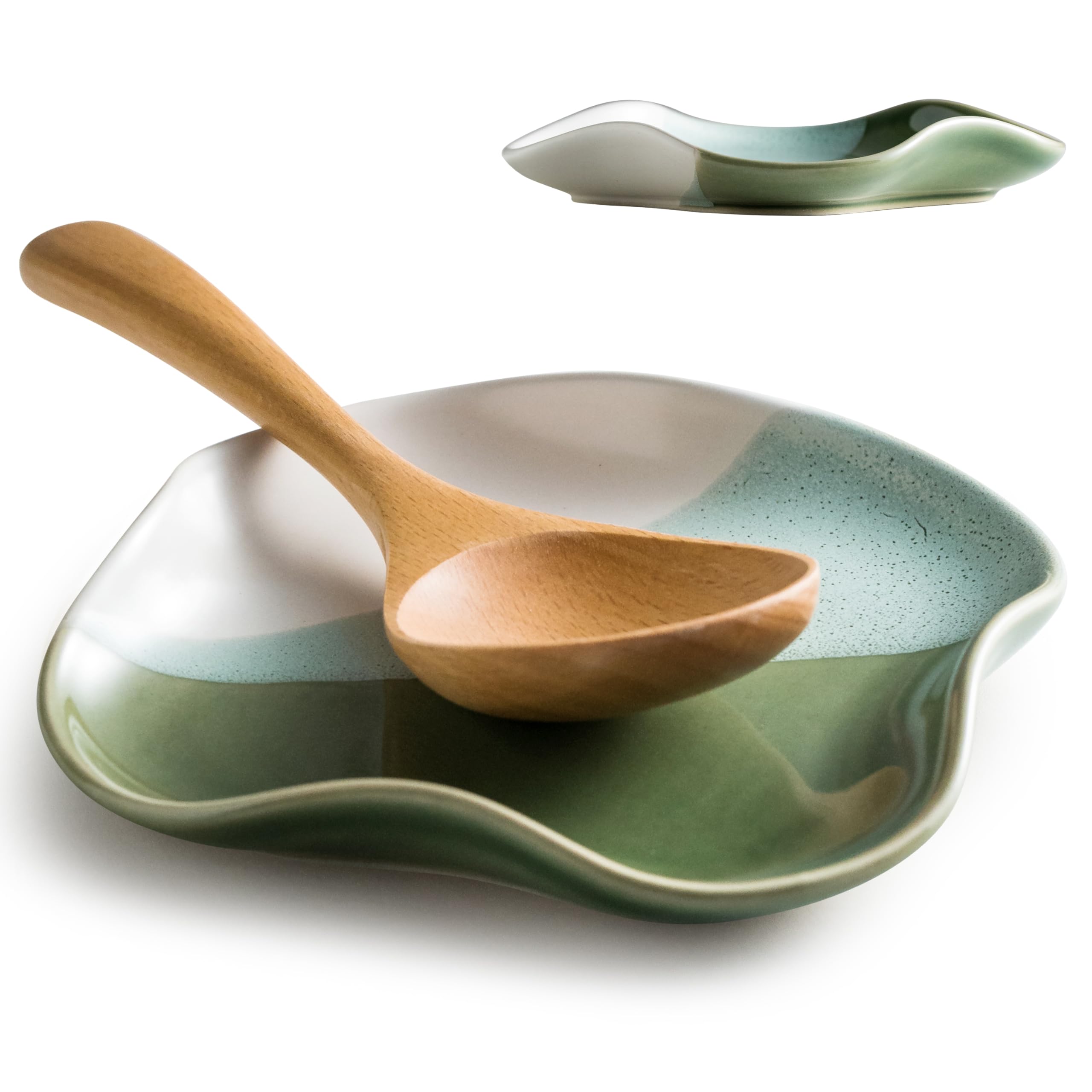 Cormomu spoon-rest-stove-top with gradient green glaze for clean cooking spills