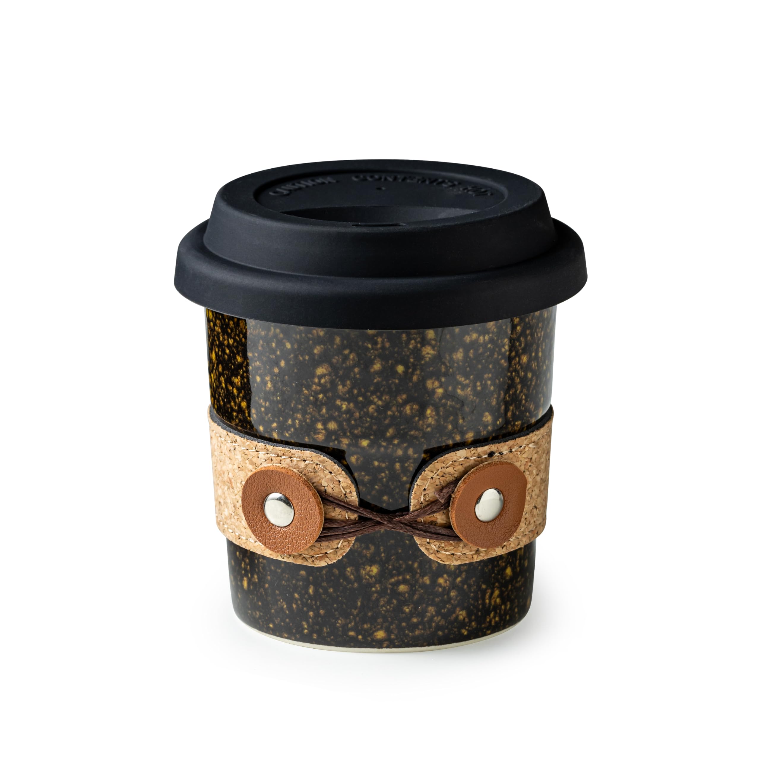 Cormomu travel coffee mug front view with lid for on-the-go sipping