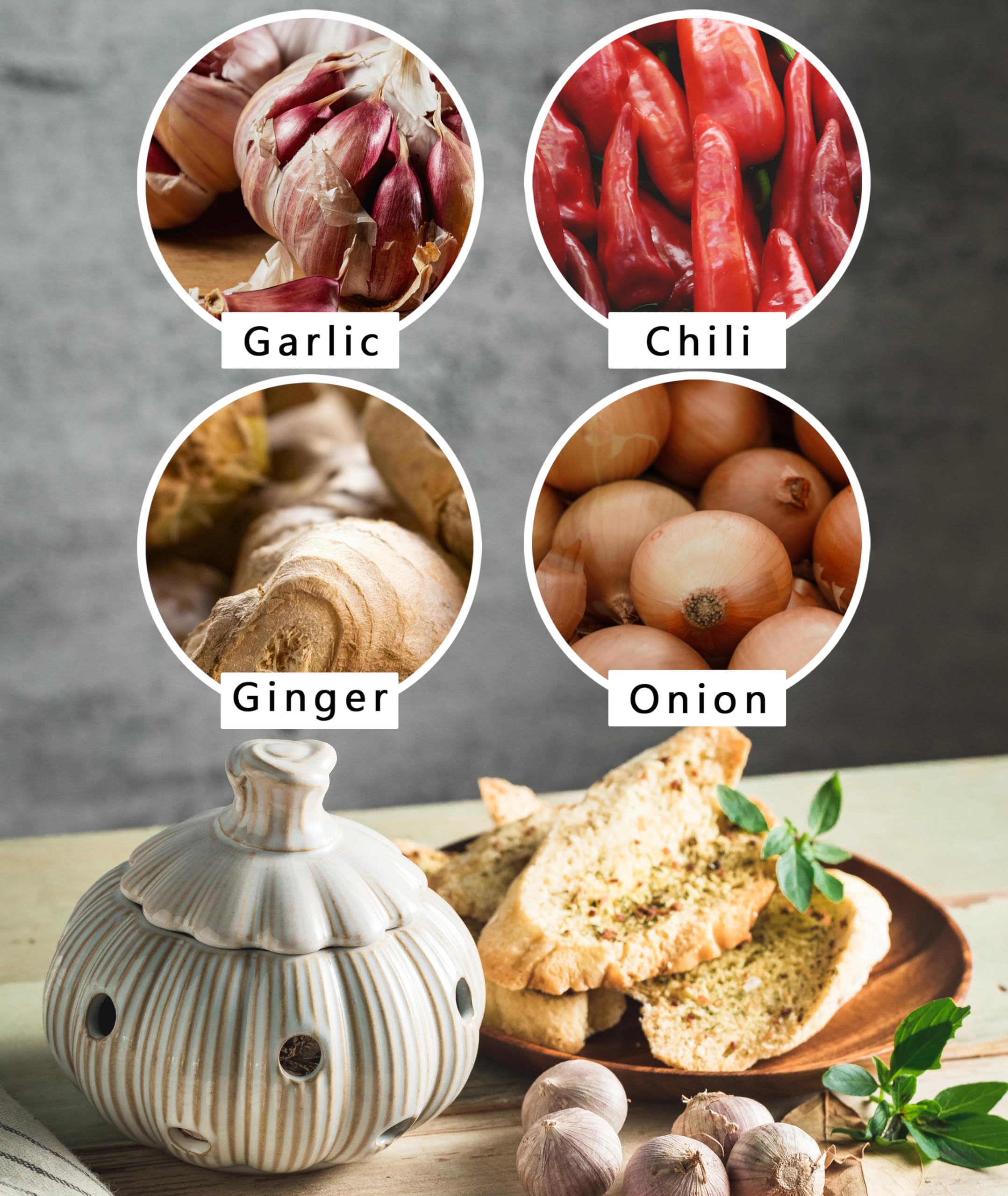 Cormomu vented garlic holder with 12 vents promotes airflow