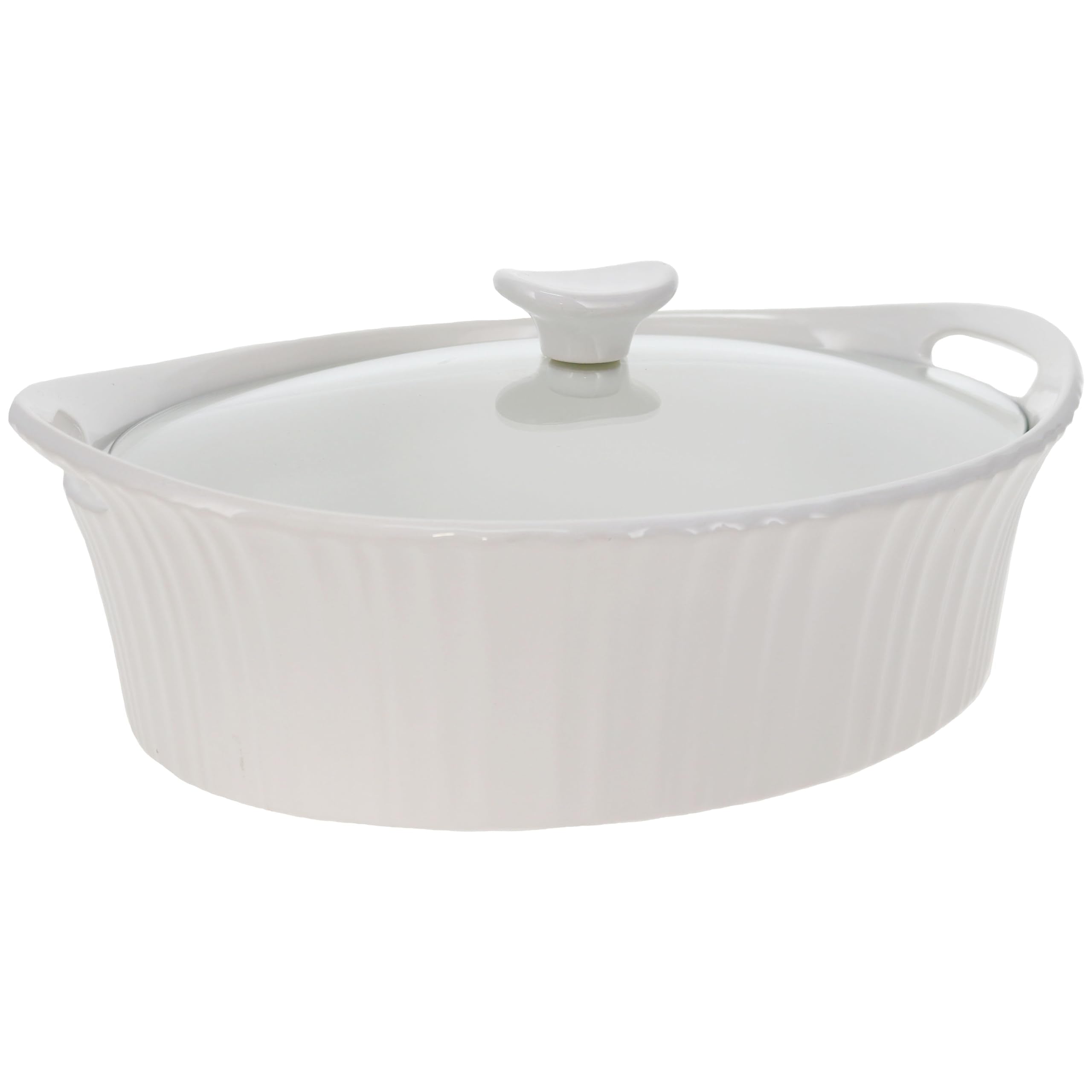 CorningWare French White oval casserole close-up of the glass lid.