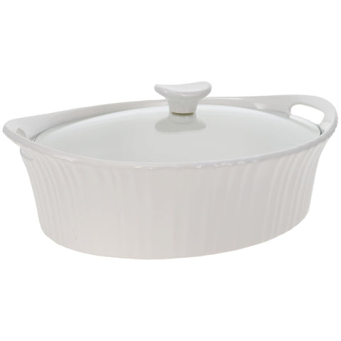 CorningWare French White oval casserole close-up of the glass lid.