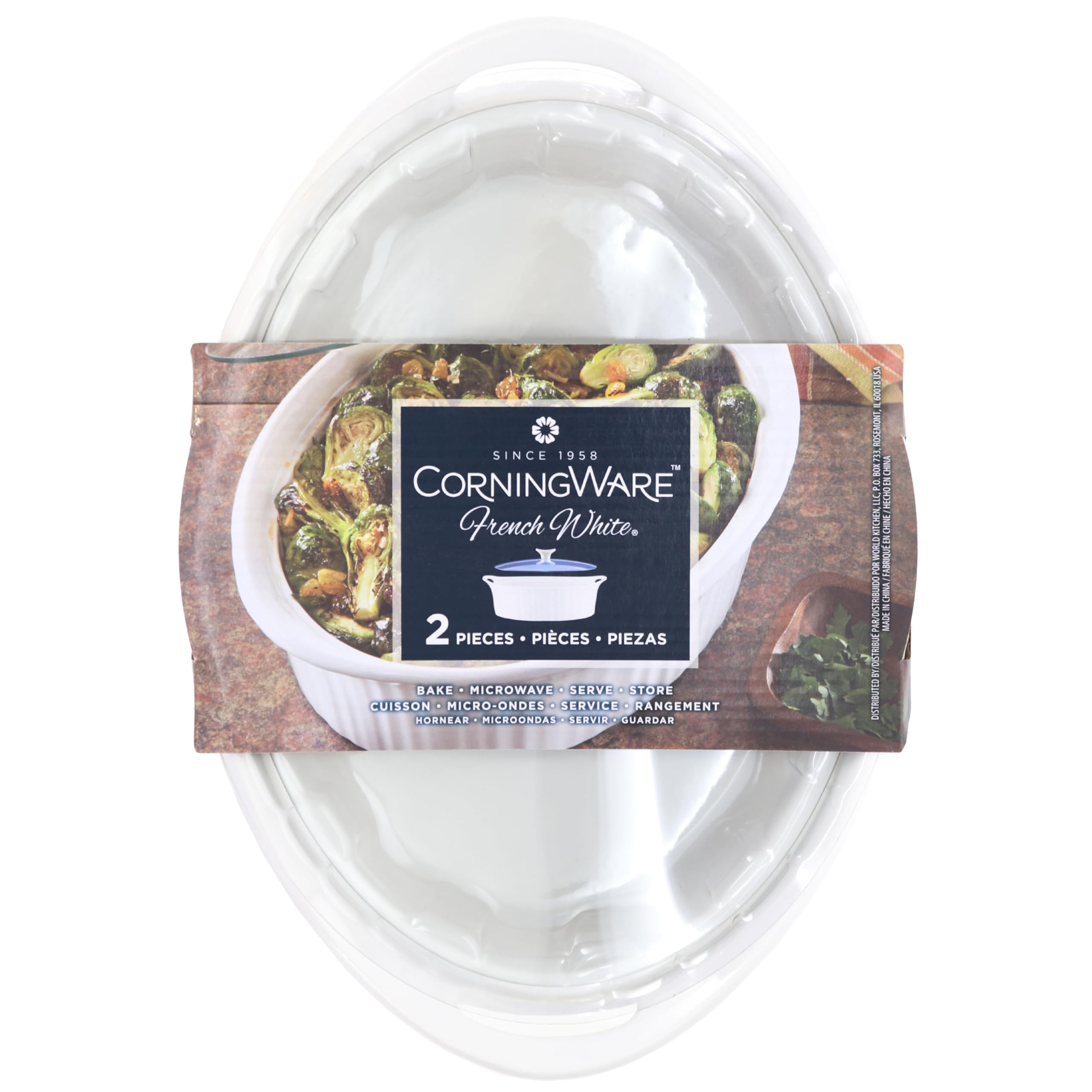 CorningWare French White oval casserole in oven, showcasing even heat.