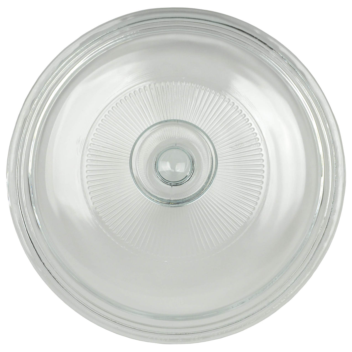 Corningware G-5C 1.5-Quart Fluted Glass Lid on a compatible dish for oven use and easy cleaning.