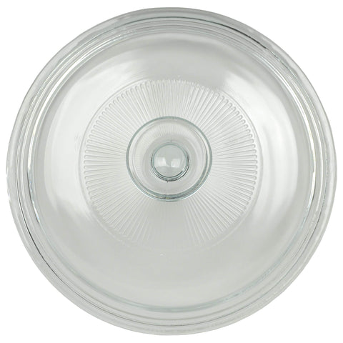 Corningware G-5C 1.5-Quart Fluted Glass Lid on a compatible dish for oven use and easy cleaning.