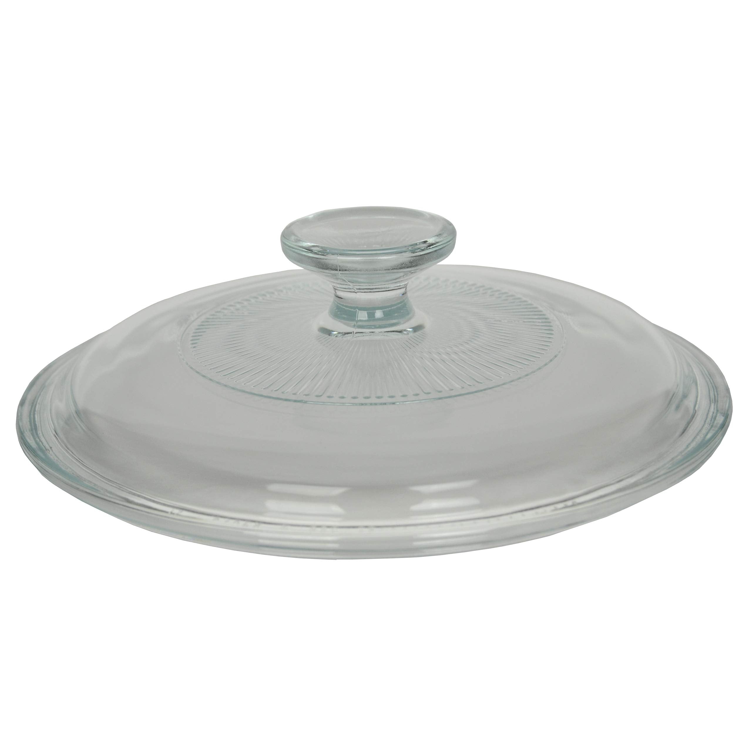 Close-up of the Corningware G-5C lid showing a secure fit and stain-resistant glass.