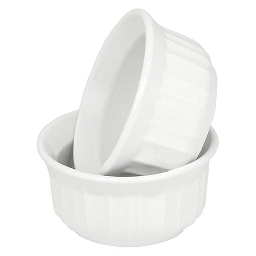 CorningWare RS4 4oz round French white ramkins bowl, ideal for baking portions and serving.
