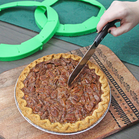 Closeup of Cornucopia Brands silicone pie crust shield edge protection.