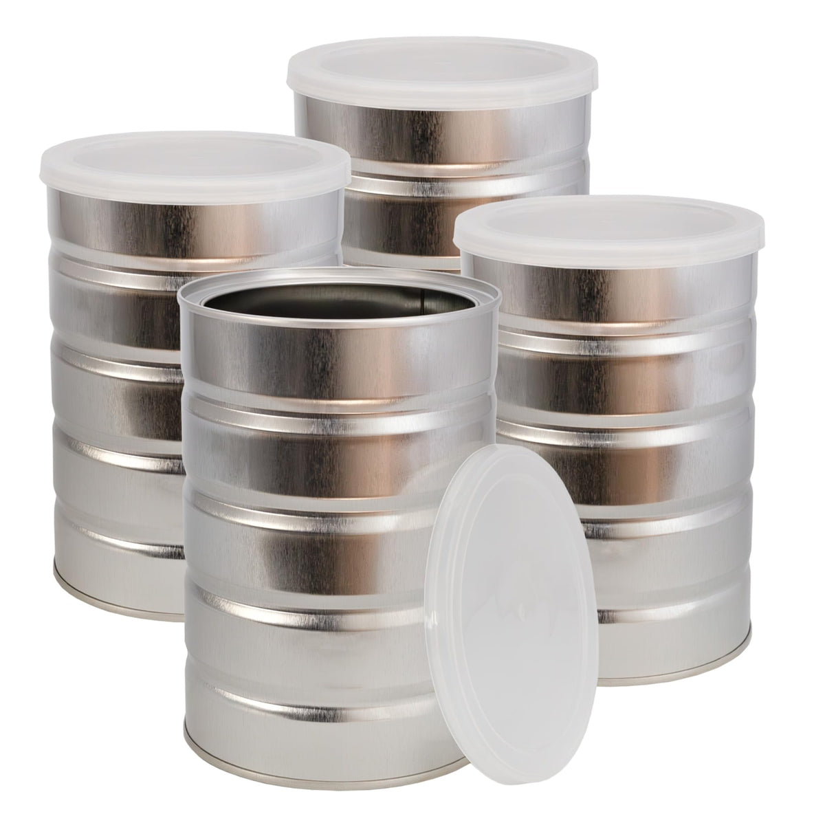 Cornucopia Brands empty coffee cans four-pack for pantry organization.