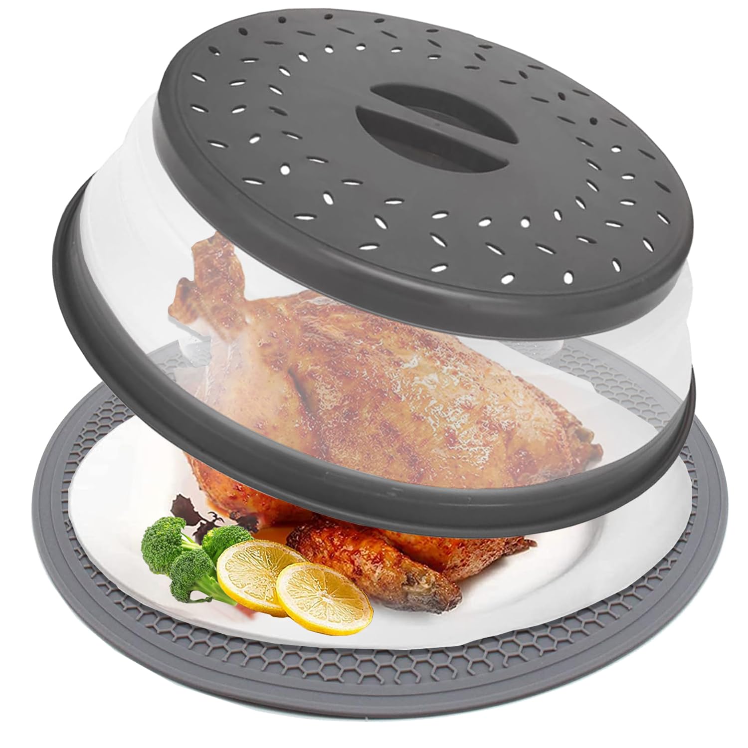 CORYTAO 12-inch collapsible microwave cover with vents, keeps mess contained