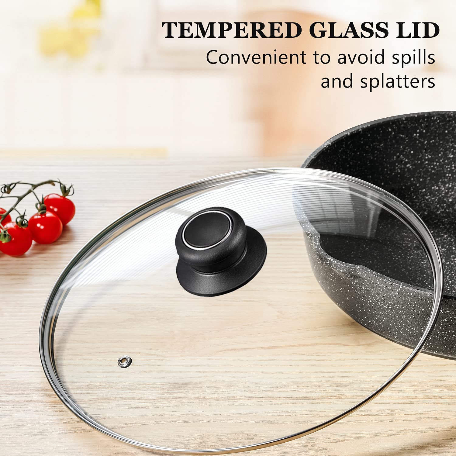 CORYTAO black knob lid provides a comfortable grip during use