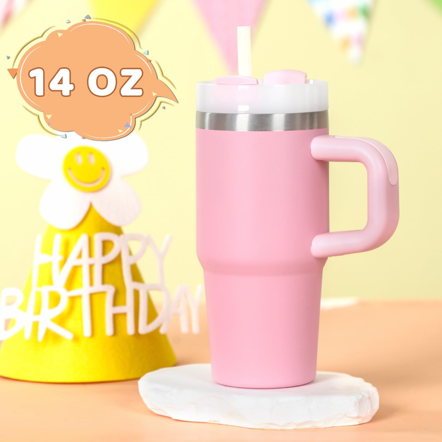 Cosictic vibrant pink-colored tumbler with durable powder-coated finish.
