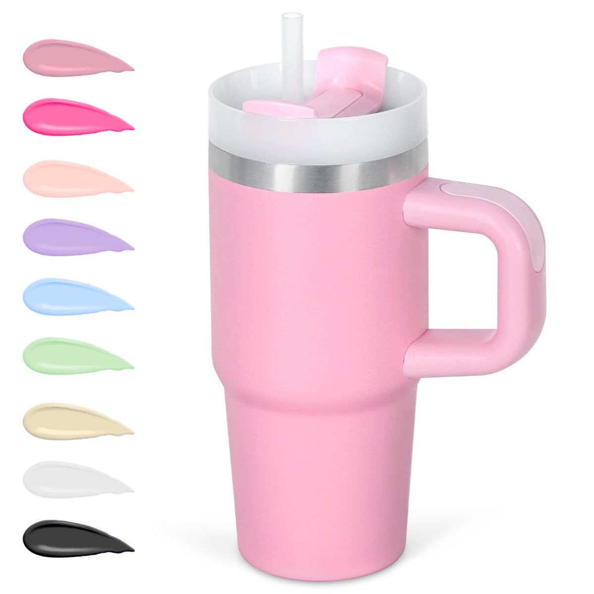 Cosictic 14 oz kids tumbler with pink handle and straw for spill-free school days.