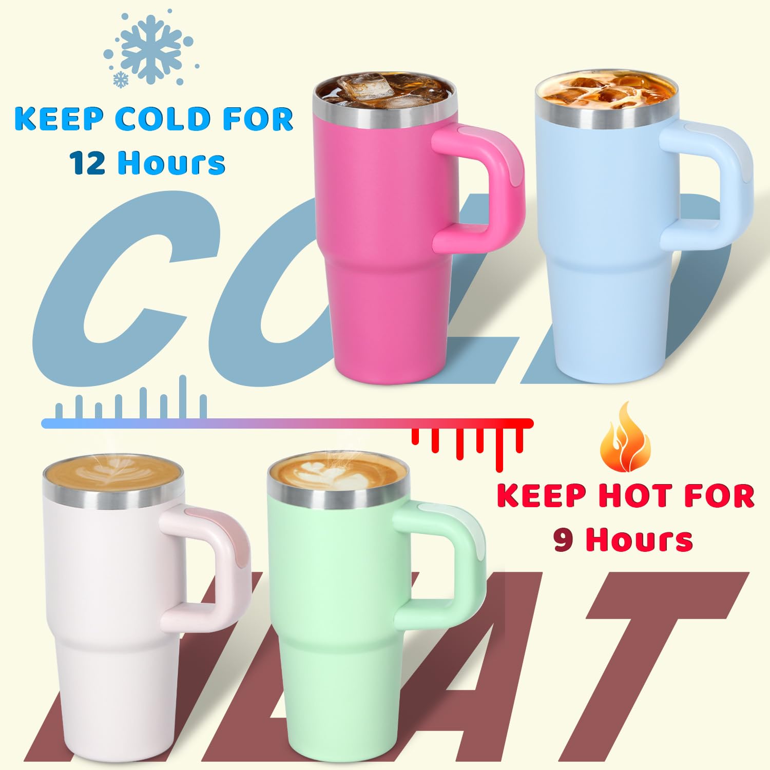 Cosictic double-wall vacuum insulated tumbler minimizes exterior condensation.