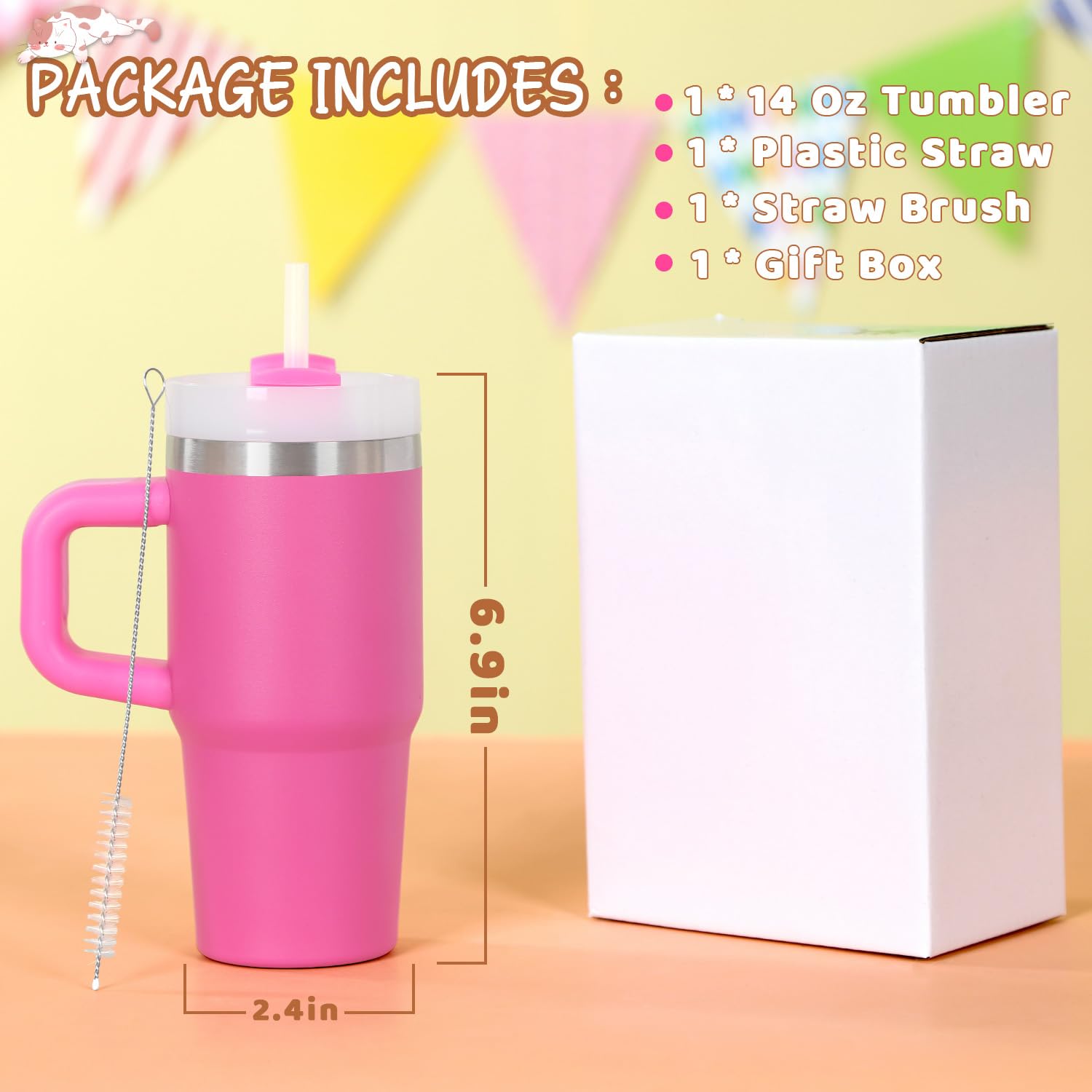 Cosictic lightweight 14oz tumbler fits small hands for easy sipping.