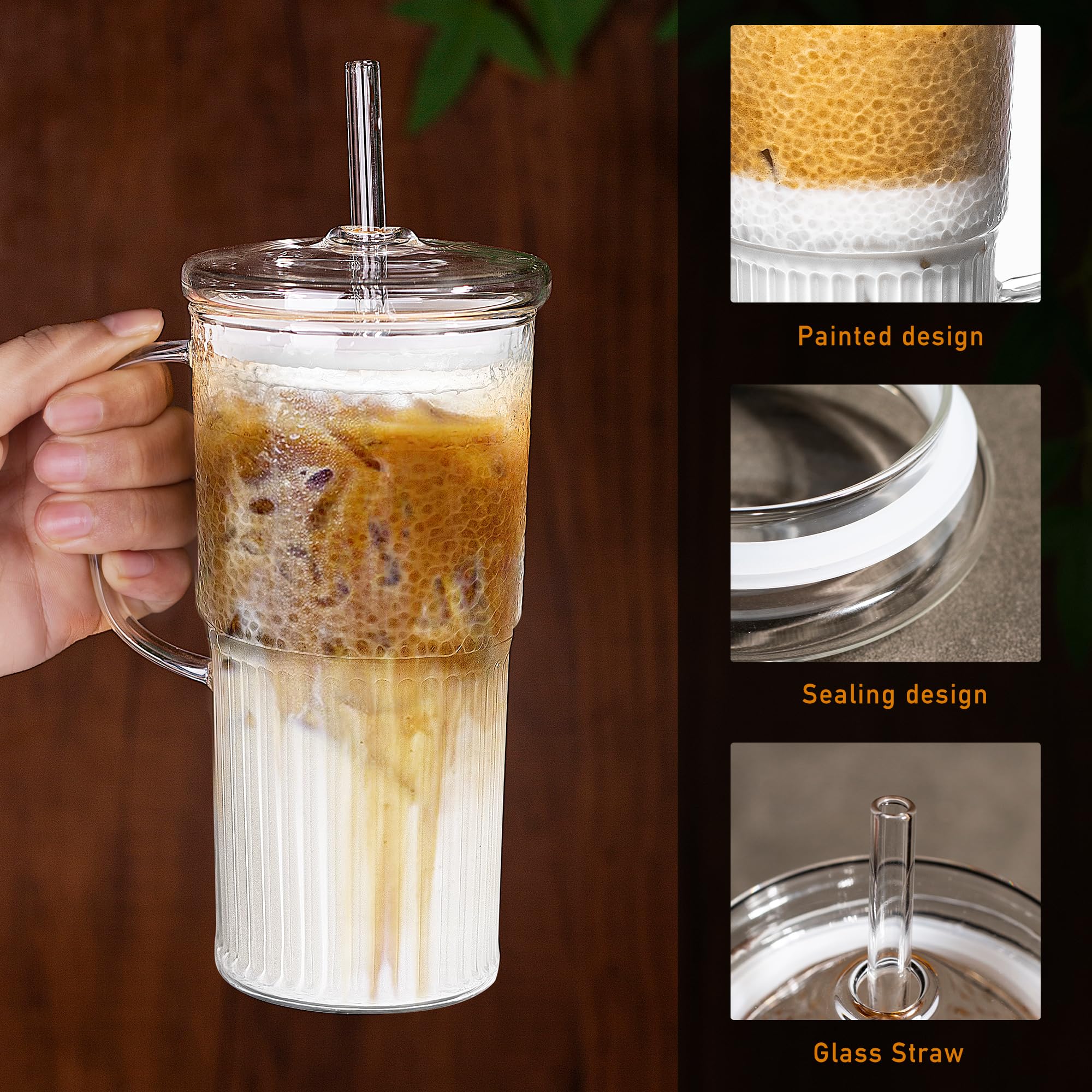 Cosnou 20oz glass cup supports smoothies, coffee, and iced beverages.