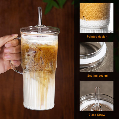 Cosnou 20oz glass cup supports smoothies, coffee, and iced beverages.