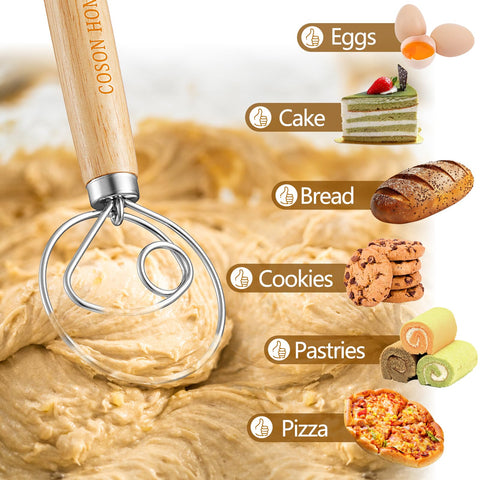 Coson Home Danish dough whisk with long handle aids kneading.