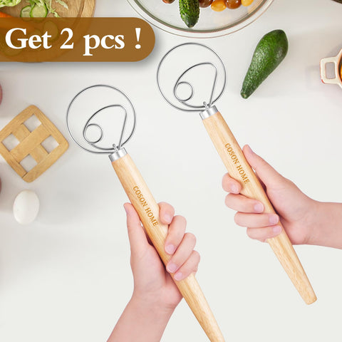 Coson Home dough whisk with stainless steel ring for smooth batter.