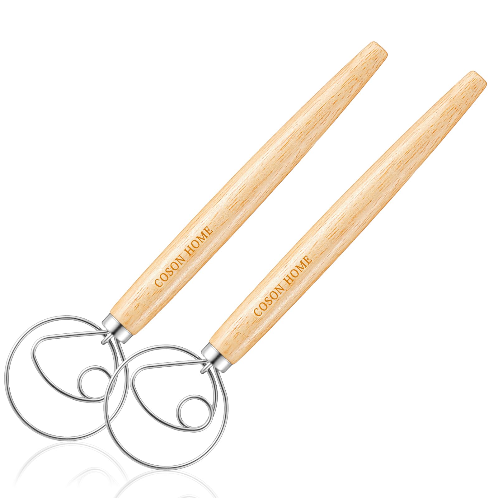 Coson Home dough whisk with wooden handle for even mixing.