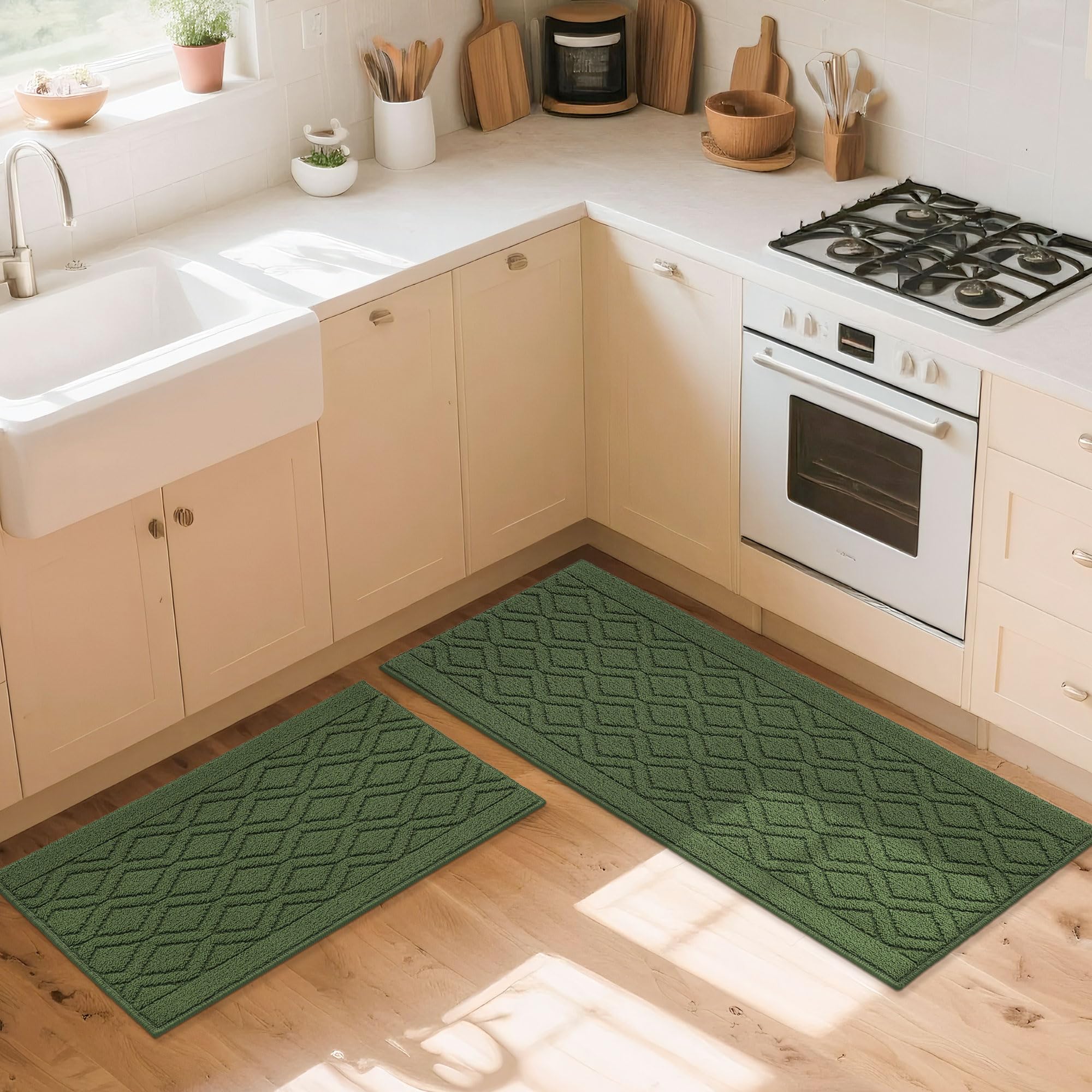 COSY HOMEER green kitchen rug set adds color and practical comfort