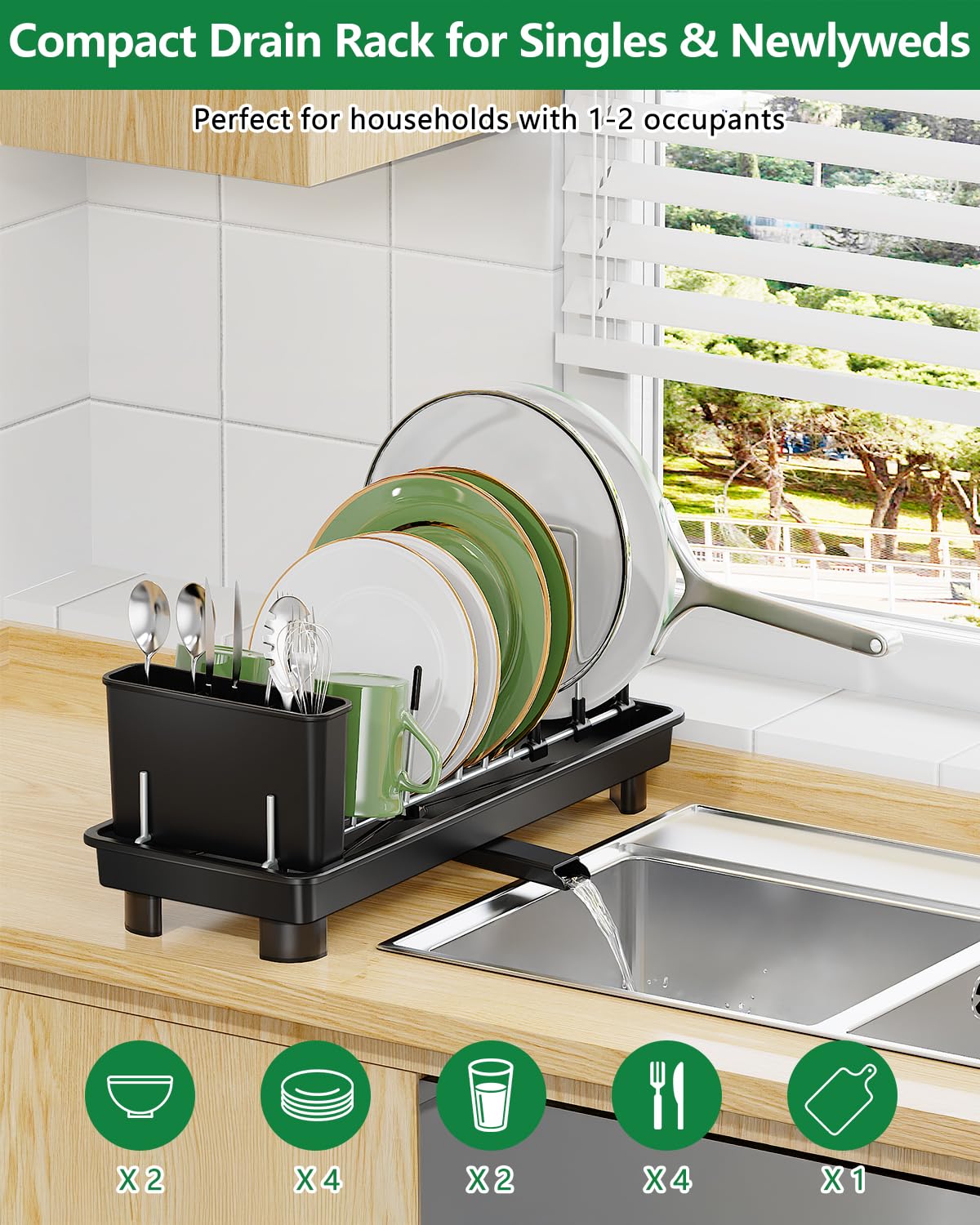 CosyPic central drain hole and adjustable spouts directing water to sink