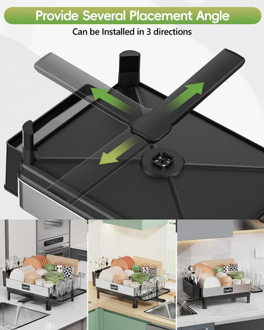 CosyPic dish drying rack height-adjustable feet supporting various sinks.