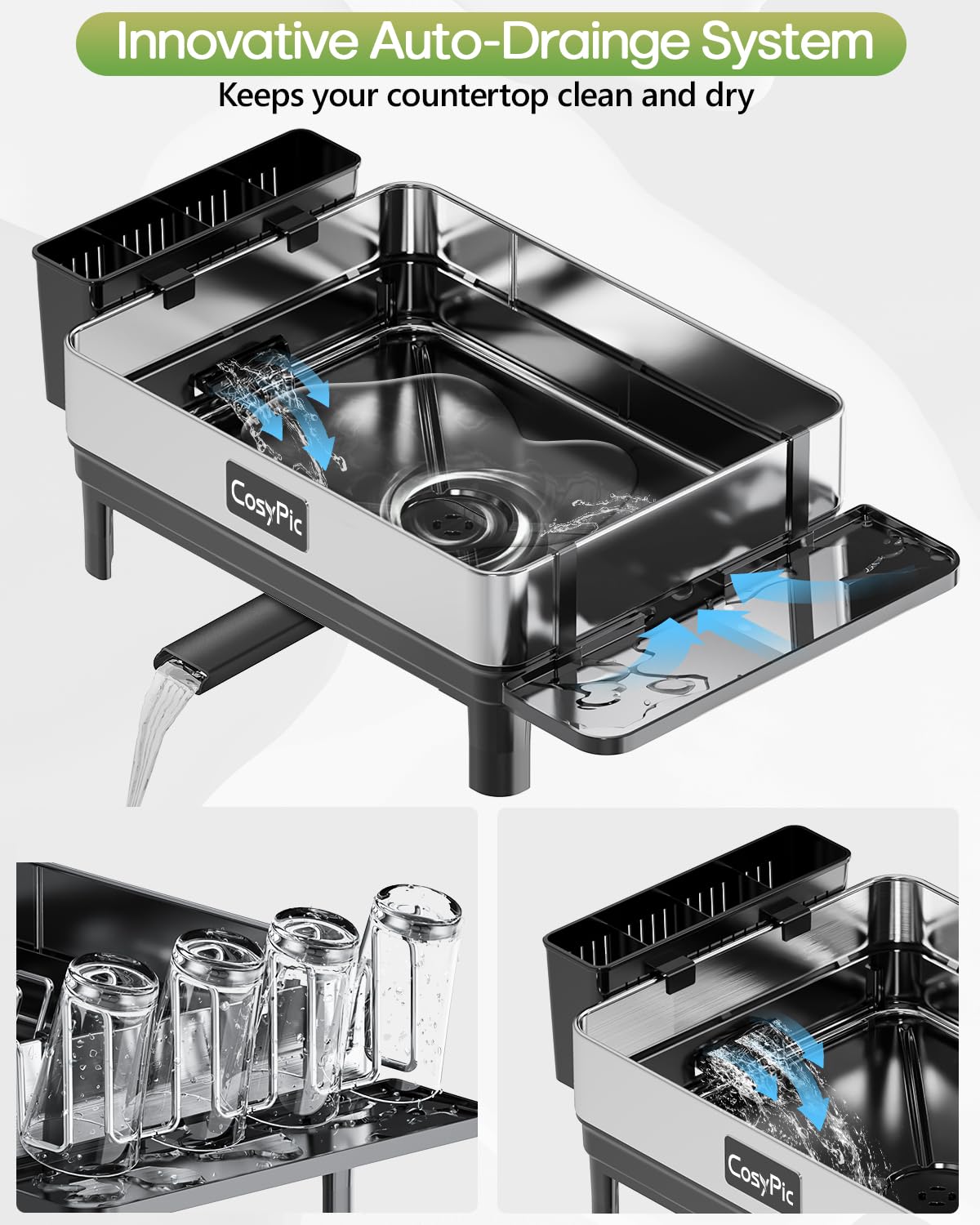 CosyPic dish drying rack knife slot and utensil holder in one unit.