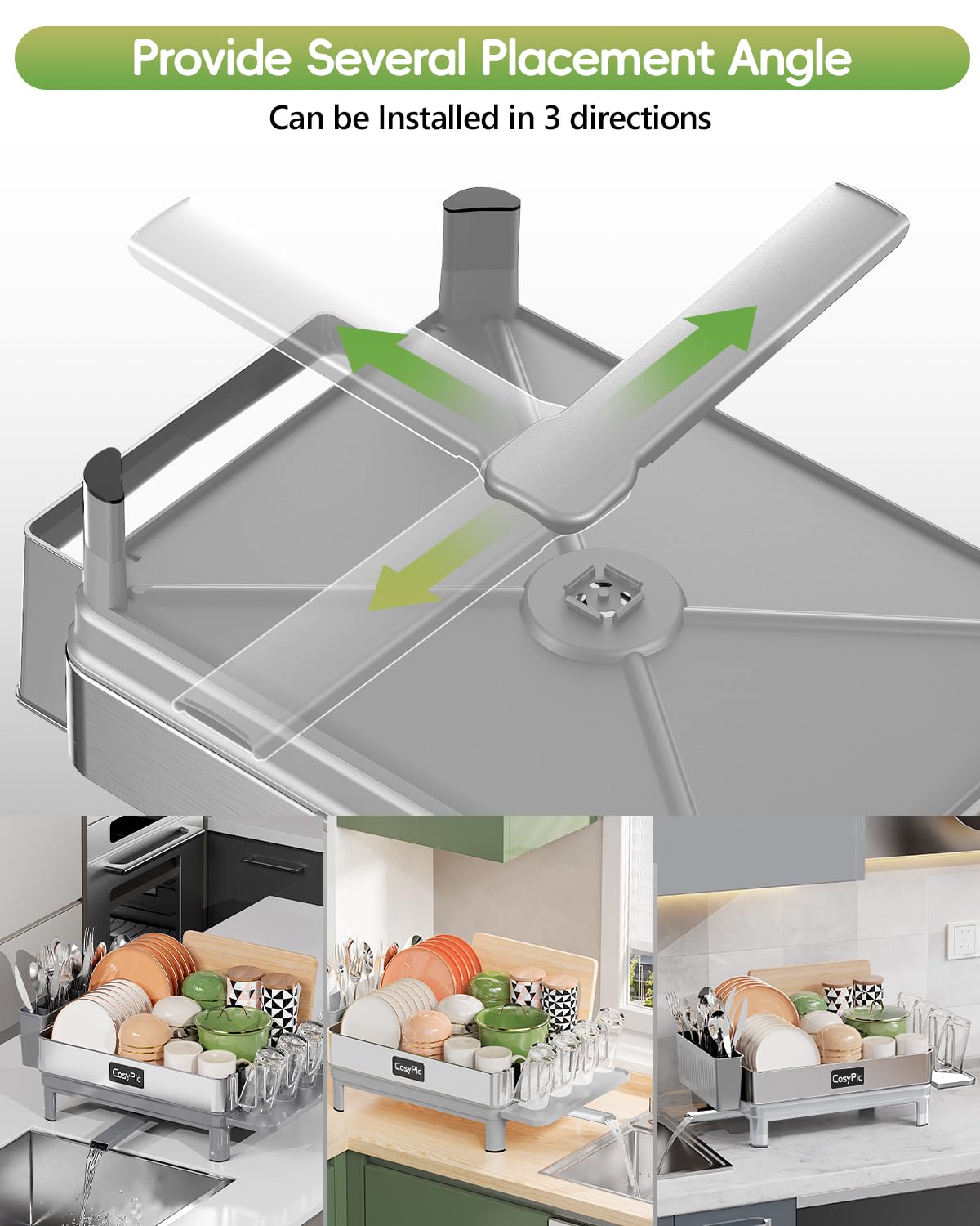 CosyPic dish rack includes utensil and cup holders for organized drying in the kitchen.