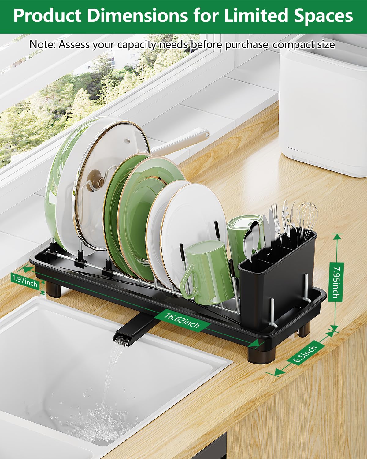 CosyPic dish rack with cutlery holder keeps utensils organized while drying