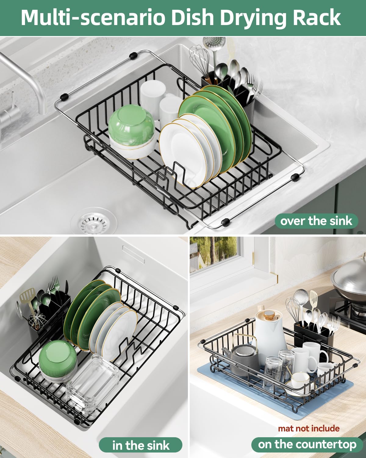 CosyPic expandable rack over sink keeps plates organized during washing