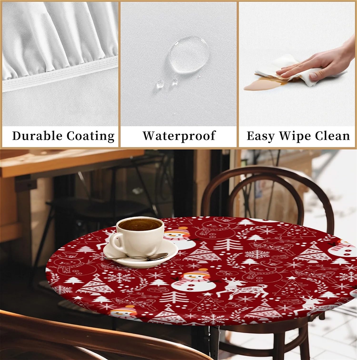 COTAIL round tablecloth drapes neatly over a dining table setting.