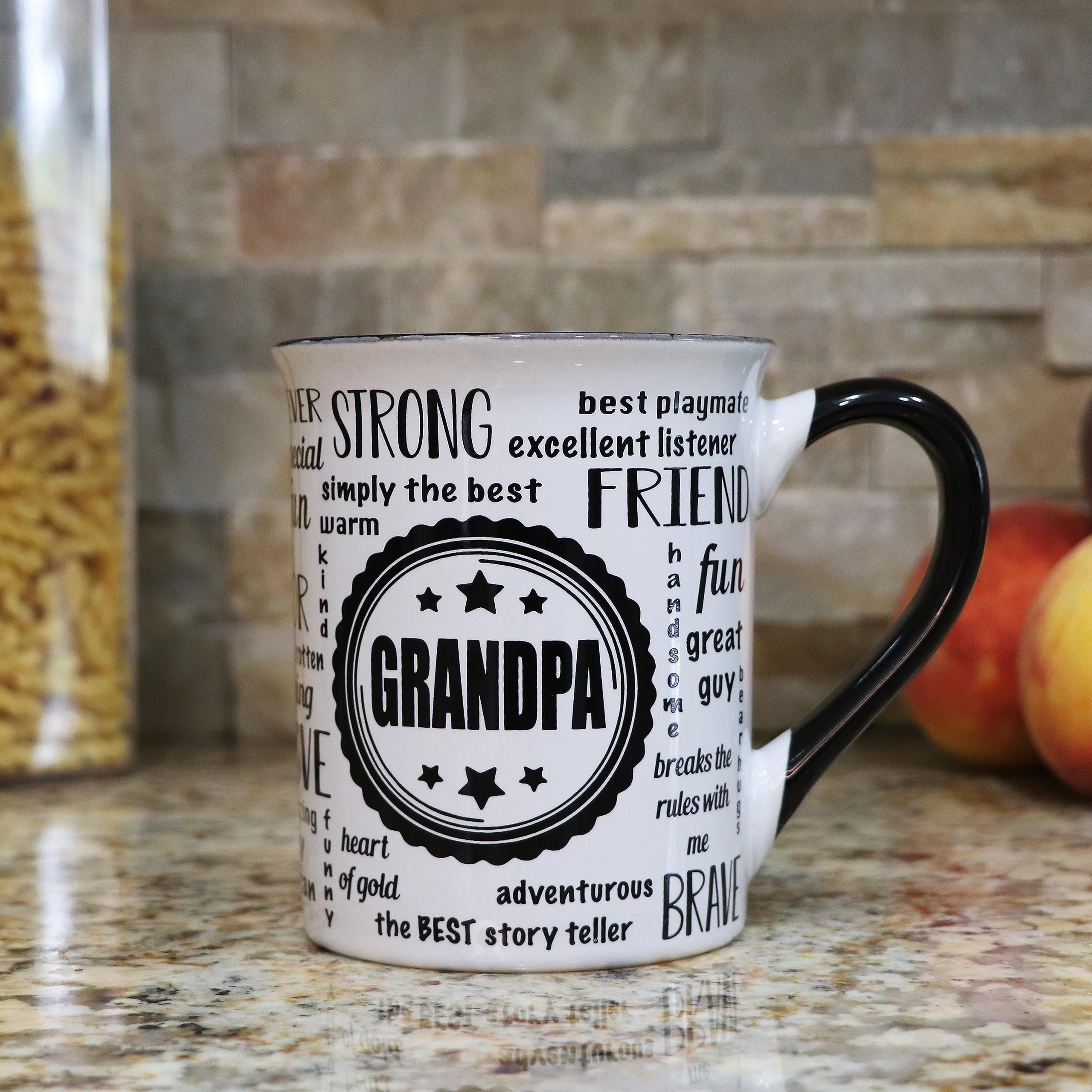 Cottage Creek Grandpa Mug close-up glaze and handle, durable ceramic feel.