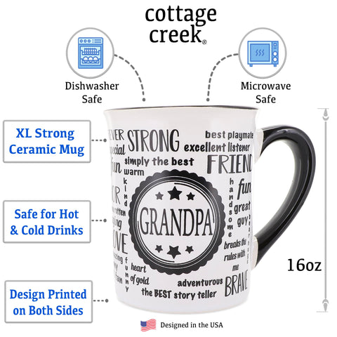 Cottage Creek Grandpa Mug, double-sided design, perfect for display in kitchen or office.