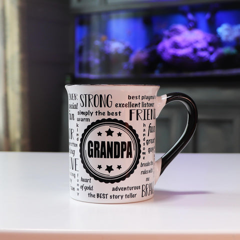 Cottage Creek Grandpa Mug on living room table, complements cozy decor.
