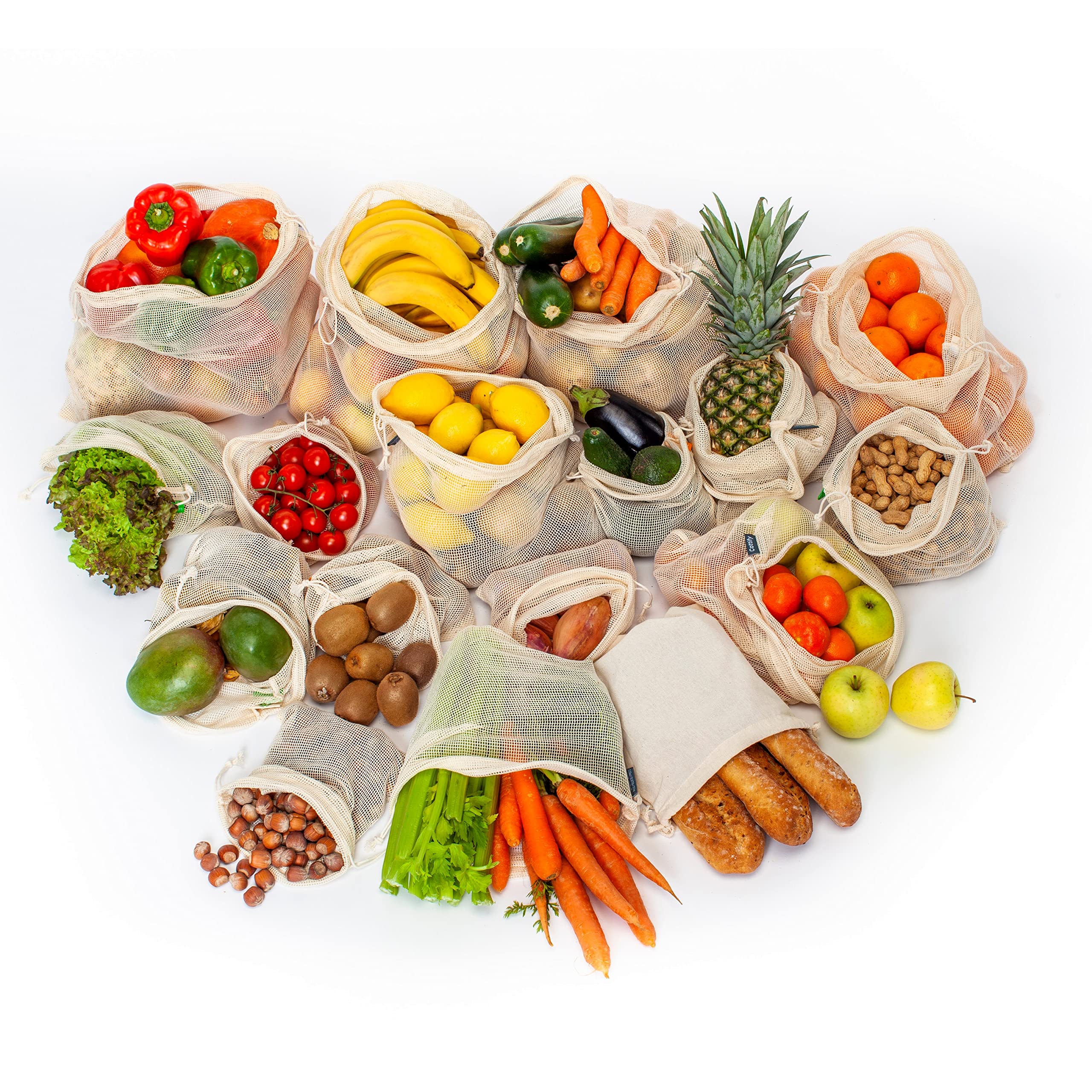 Cottify mesh bags in a market setting reducing plastic use