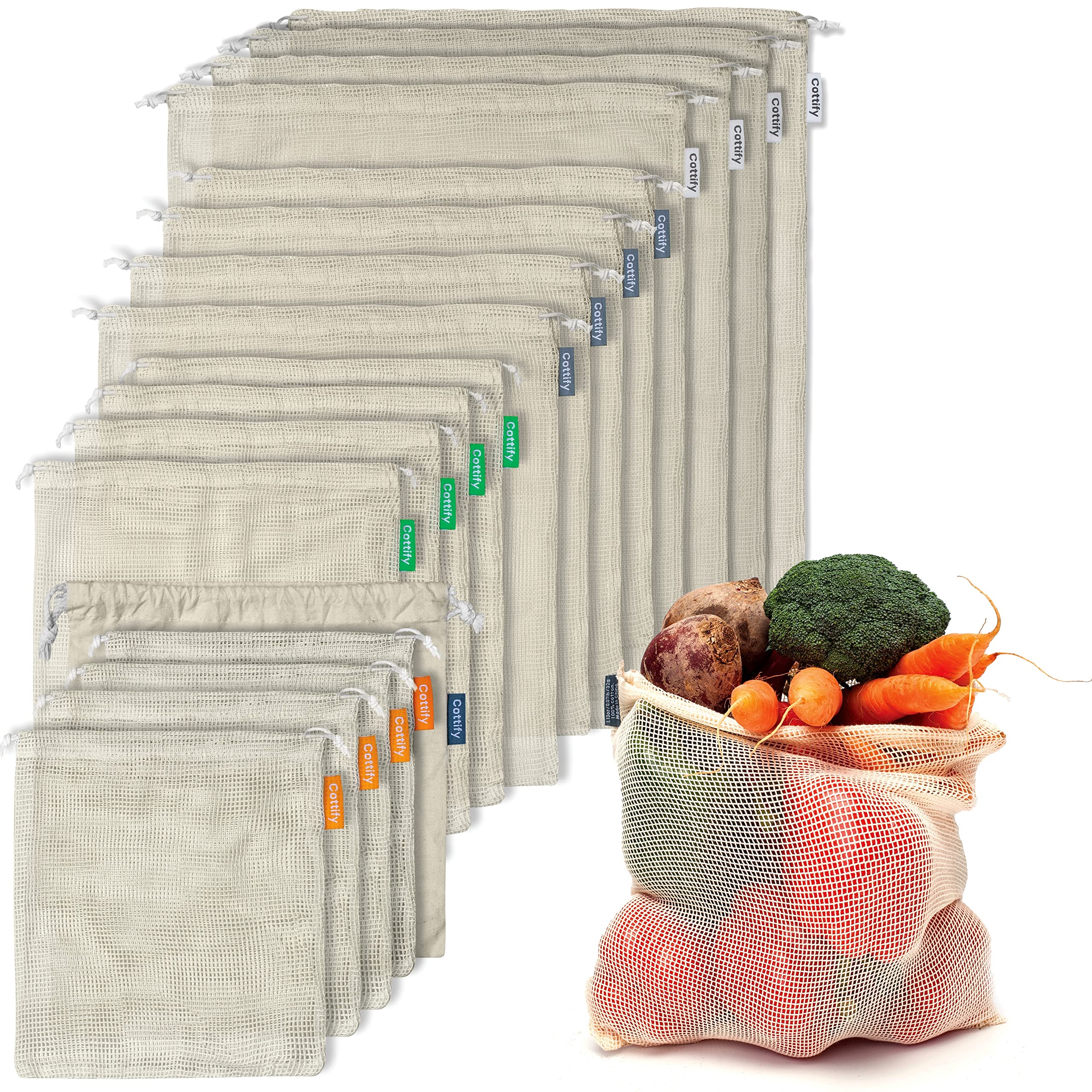 Cottify mesh bags with drawstring closure for easy shopping and sealing
