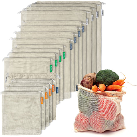 Cottify mesh bags with drawstring closure for easy shopping and sealing