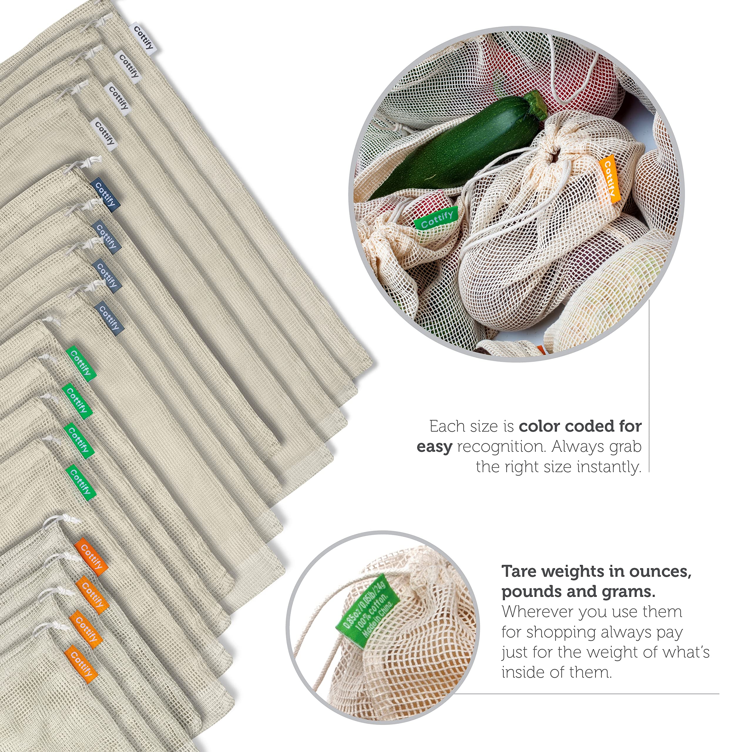 Open view of Cottify mesh bags ready for filling