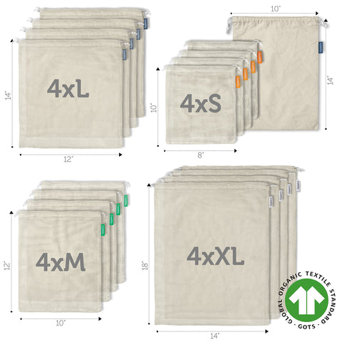 Cottify mesh bags showing tare weight for precise produce weighing