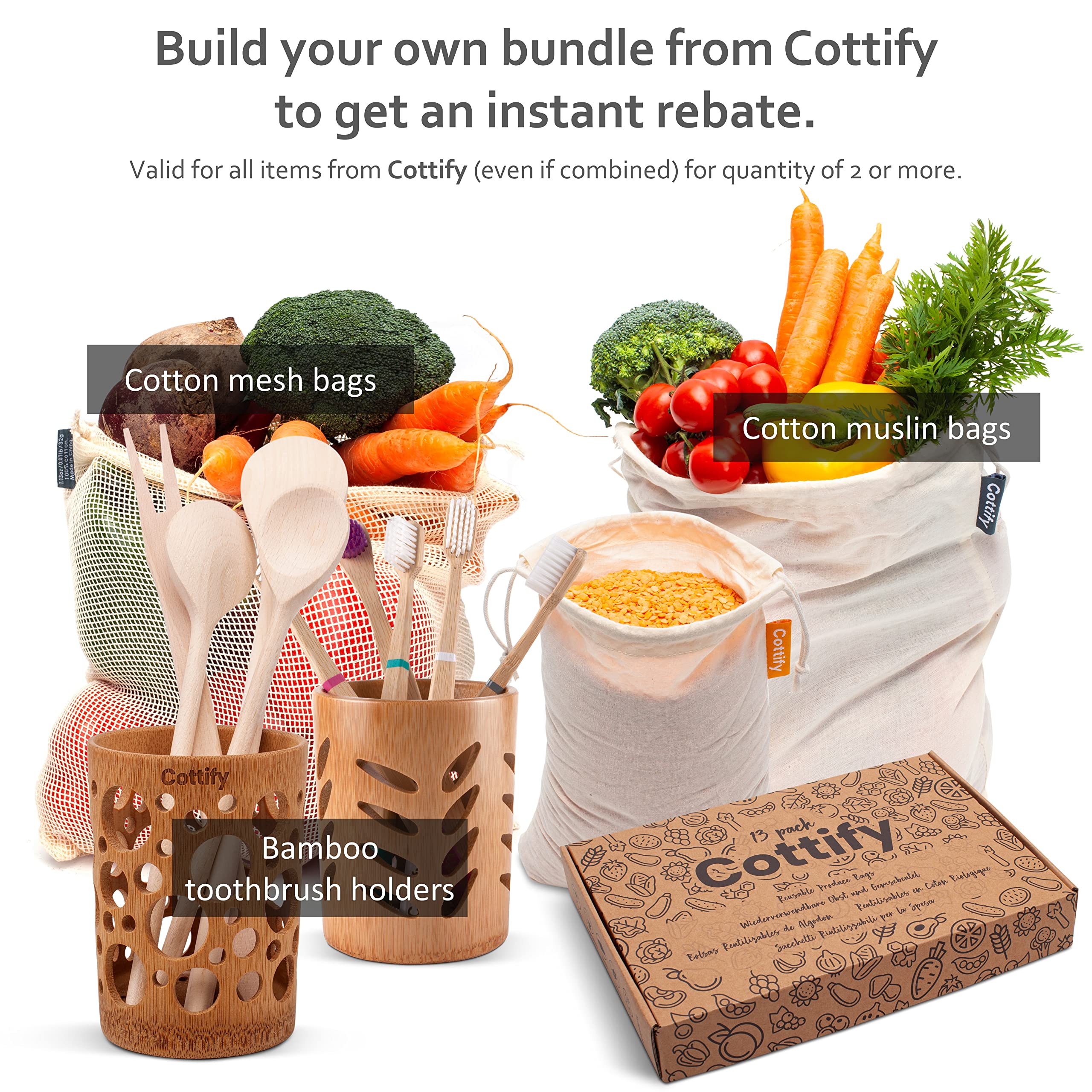 Cottify tare-weight labels visible on mesh produce bags